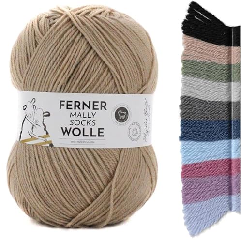 Ferner Wolle Mally Socks Uni Merino Sockenwolle Merinowolle mulesingfrei 150g 450m Nadelstärke 3-4mm (M2 - hafer) von Ferner Wolle