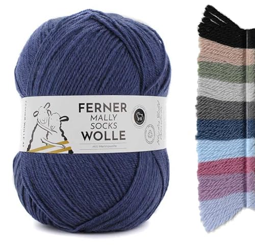 Ferner Wolle Mally Socks Uni Merino Sockenwolle Merinowolle mulesingfrei 150g 450m Nadelstärke 3-4mm (M6 - navy) von Ferner Wolle