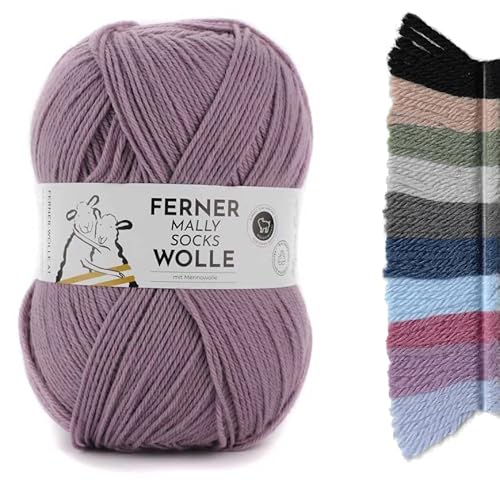 Ferner Wolle Mally Socks Uni | Merino Sockenwolle | Strumpfwolle mit Merinowolle mulesingfrei | Sockengarn 150g 450m Nadelstärke 3-4mm (M9 - mauve) von Ferner Wolle