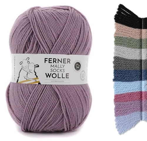 Ferner Wolle Mally Socks Uni | Merino Sockenwolle | Strumpfwolle mit Merinowolle mulesingfrei | Sockengarn 150g 450m Nadelstärke 3-4mm (M9 - mauve) von Ferner Wolle