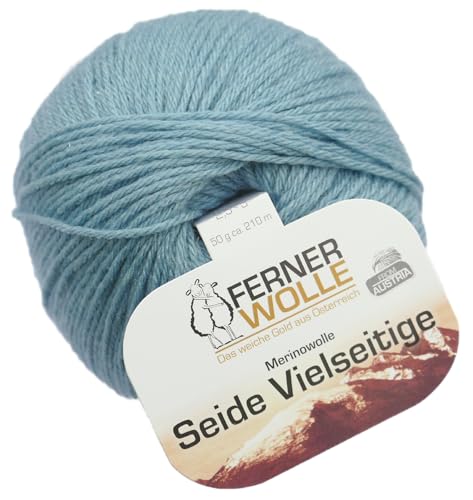 Ferner Wolle Merinowolle Seide Vielseitige blau light denim, Häkelwolle, Strickgarn, Wolle mit Seide, 50g 210m, Nadelstärke 2-3mm, 60% Wolle (Merino), 20% Seide, 20% Polyamid (V909) von Ferner Wolle