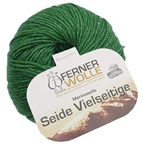 Ferner Wolle Merinowolle Seide Vielseitige grün, Häkelwolle, Strickgarn, Wolle mit Seide, 50g 210m, Nadelstärke 2-3mm, 60% Wolle (Merino), 20% Seide, 20% Polyamid (V913) von Ferner Wolle