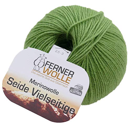 Ferner Wolle Merinowolle Seide Vielseitige grün, Häkelwolle, Strickgarn, Wolle mit Seide, 50g 210m, Nadelstärke 2-3mm, 60% Wolle (Merino), 20% Seide, 20% Polyamid (V914) von Ferner Wolle