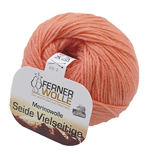 Ferner Wolle Merinowolle Seide Vielseitige hell lachs orange, Häkelwolle, Strickgarn, Wolle mit Seide, 50g 210m, Nadelstärke 2-3mm, 60% Wolle (Merino), 20% Seide, 20% Polyamid (V903) von Ferner Wolle