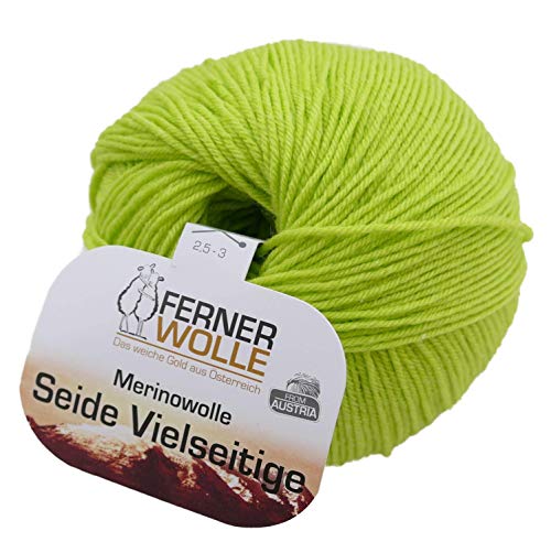 Ferner Wolle Merinowolle Seide Vielseitige limette grün, Häkelwolle, Strickgarn, Wolle mit Seide, 50g 210m, Nadelstärke 2-3mm, 60% Wolle (Merino), 20% Seide, 20% Polyamid (V912) von Ferner Wolle