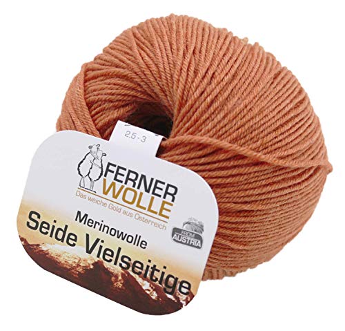 Ferner Wolle Merinowolle Seide Vielseitige orange, Häkelwolle, Strickgarn, Wolle mit Seide, 50g 210m, Nadelstärke 2-3mm, 60% Wolle (Merino), 20% Seide, 20% Polyamid (V904) von Ferner Wolle