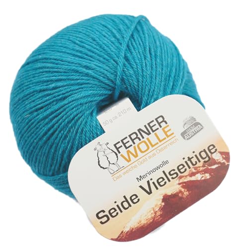 Ferner Wolle Merinowolle Seide Vielseitige türkis, Häkelwolle, Strickgarn, Wolle mit Seide, 50g 210m, Nadelstärke 2-3mm, 60% Wolle (Merino), 20% Seide, 20% Polyamid (V911) von Ferner Wolle