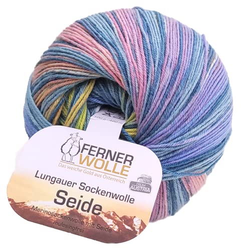 Ferner Wolle Sockenwolle 4-fädig mit Seide und Farbverlauf, Sockengarn, Strumpfwolle bunt, 100g (526) von Ferner Wolle