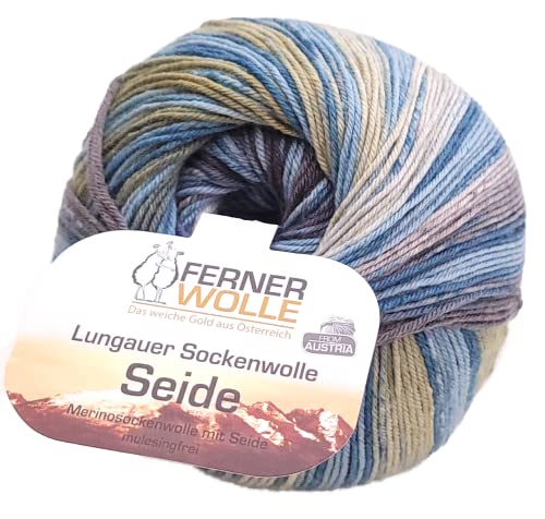 Ferner Wolle Sockenwolle 4-fädig mit Seide und Farbverlauf, Sockengarn, Strumpfwolle bunt, 100g (530) von Ferner Wolle