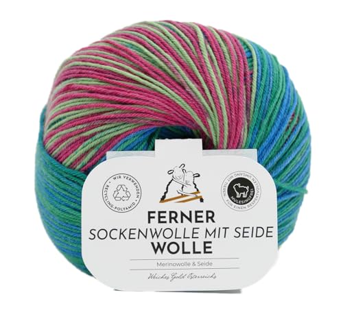 Ferner Wolle Sockenwolle 4-fädig mit Seide und Farbverlauf | Sockengarn, Strumpfwolle | 100g (718-24) von Ferner Wolle