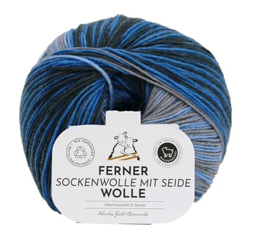 Ferner Wolle Sockenwolle 4-fädig mit Seide und Farbverlauf | Sockengarn, Strumpfwolle | 100g (719-24) von Ferner Wolle