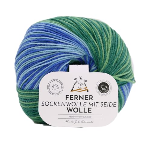 Ferner Wolle Sockenwolle 4-fädig mit Seide und Farbverlauf | Sockengarn, Strumpfwolle | 100g (723-24) von Ferner Wolle