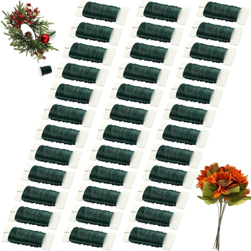 Ferraycle 36 Stück grüner Blumendraht 38 Yards 22 Gauge Flexibler Paddeldraht Floristendraht Weihnachtsdraht Grüner Draht zum Basteln, Weihnachtskränze, Baum, Girlande und Blumenarrangements von Ferraycle