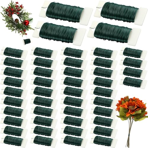 Ferraycle Grüner Blumendraht, 38 Yards 22 Gauge, flexibler Paddeldraht, Floristendraht, Weihnachtsdraht, grüner Draht für Handwerk, Weihnachtskränze, Baum, Girlande und Blumenarrangements (48 Stück) von Ferraycle