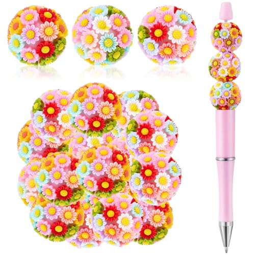 Ferreve 20 Stück Abstandshalter in Blumenform für Perlenstifte, 20 mm, bunte Gänseblümchen, Fokal-Polymer-Ton-Perlen für Bastelarbeiten, Perlen, Stifte, Schlüsselanhänger, Armband, Halskette, von Ferreve