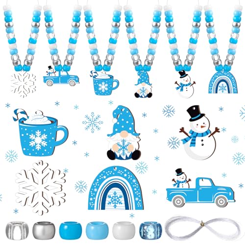 Ferreve 24 Sets Winterperlen-Halsketten-Bastelset, Weihnachtsbastelset, Bastelset für Halsketten, Winter-blaue Kunststoffperlen, Großpackung für Weihnachten, Winter, Schmuckherstellung, Partygeschenke von Ferreve