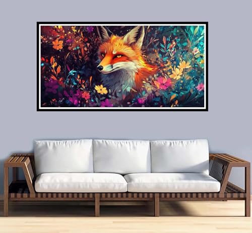 Malen Nach Zahlen Erwachsene Blume Malen Nach Zahlen Fuchs Paint by Numbers Adult DIY Handgemalt Ölgemälde, Mit 3-Pinseln und Acrylfarbe Leinwand Kit, für Geschenke und Home Wand Dekor-50x100cm-y926 von Fesnfuae