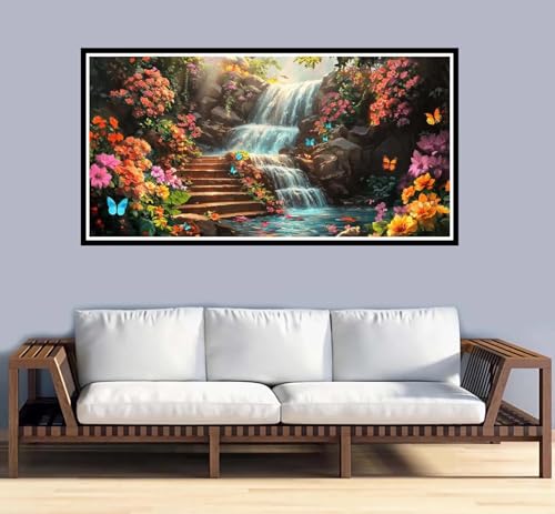 Malen Nach Zahlen Erwachsene Blume Malen Nach Zahlen Landschaft Paint by Numbers Adult DIY Handgemalt Ölgemälde, Mit 3-Pinseln und Acrylfarbe Leinwand Kit, Geschenke und Home Wand Dekor-90x180cm-y917 von Fesnfuae