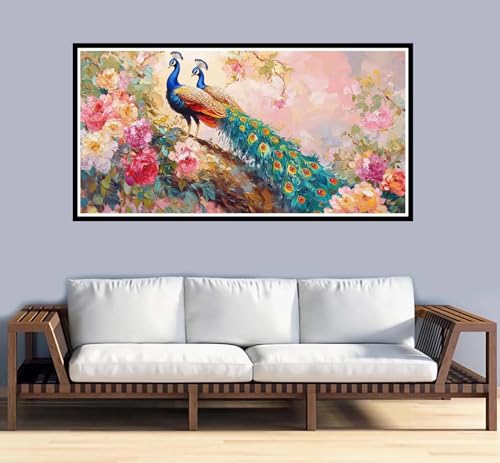 Malen Nach Zahlen Erwachsene Blume Malen Nach Zahlen Pfau Paint by Numbers Adult DIY Handgemalt Ölgemälde, Mit 3-Pinseln und Acrylfarbe Leinwand Kit, für Geschenke und Home Wand Dekor-60x120cm-y955 von Fesnfuae