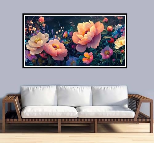 Malen Nach Zahlen Erwachsene Blume Malen Nach Zahlen Pfingstrose Paint by Numbers Adult DIY Handgemalt Ölgemälde, Mit 3-Pinseln und Acrylfarbe Leinwand Kit, Geschenke und Home Wand Dekor-50x100cm-y950 von Fesnfuae