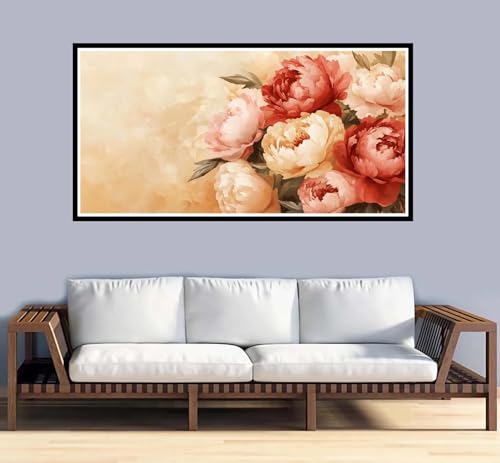 Malen Nach Zahlen Erwachsene Blume Malen Nach Zahlen Pfingstrose Paint by Numbers Adult DIY Handgemalt Ölgemälde, Mit 3-Pinseln und Acrylfarbe Leinwand Kit,Geschenke und Home Wand Dekor-60x120cm-y1029 von Fesnfuae