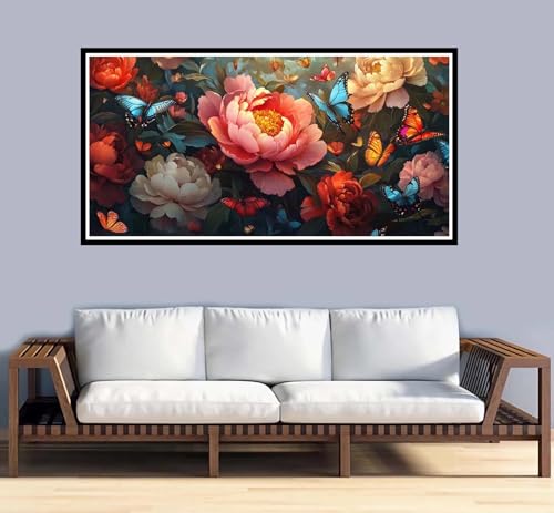 Malen Nach Zahlen Erwachsene Blume Malen Nach Zahlen Schmetterling Paint by Numbers Adult DIY Handgemalt Ölgemälde, Mit 3-Pinseln Knitterfreie Leinwand Kit, Geschenke und Home Wand Dekor-90x180cm-y949 von Fesnfuae