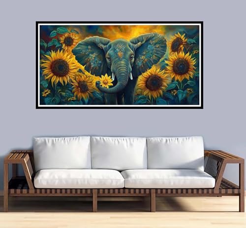 Malen Nach Zahlen Erwachsene Elefant Malen Nach Zahlen Blumen Paint by Numbers Adult DIY Handgemalt Ölgemälde, Mit 3-Pinseln und Acrylfarbe Leinwand Kit,für Geschenke und Home Wand Dekor-50x100cm-y920 von Fesnfuae