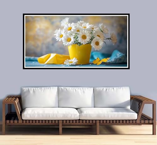 Malen Nach Zahlen Erwachsene Gänseblümchen Malen Nach Zahlen Blumen Paint by Numbers Adult DIY Handgemalt Ölgemälde, Mit 3-Pinseln Knitterfreie Leinwand Kit,Geschenke und Home Wand Dekor-90x180cm-y907 von Fesnfuae