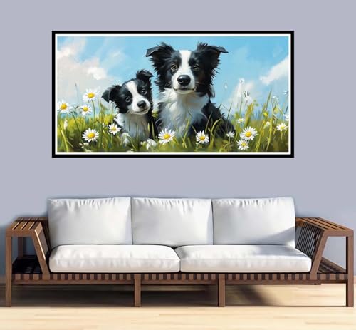 Malen Nach Zahlen Erwachsene Hund Malen Nach Zahlen Blumen Paint by Numbers Adult DIY Handgemalt Ölgemälde, Mit 3-Pinseln und Acrylfarbe Leinwand Kit, für Geschenke und Home Wand Dekor-60x120cm-y1002 von Fesnfuae