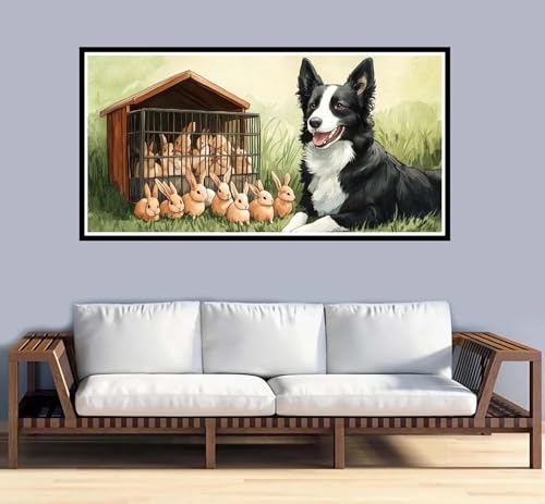 Malen Nach Zahlen Erwachsene Hund Malen Nach Zahlen Kaninchen Paint by Numbers Adult DIY Handgemalt Ölgemälde, Mit 3-Pinseln und Acrylfarbe Leinwand Kit, Geschenke und Home Wand Dekor-50x100cm-y1025 von Fesnfuae