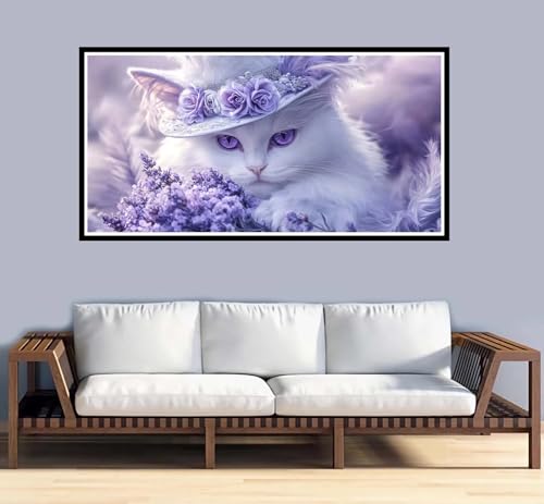 Malen Nach Zahlen Erwachsene Katze Malen Nach Zahlen Blumen Paint by Numbers Adult DIY Handgemalt Ölgemälde, Mit 3-Pinseln und Acrylfarbe Leinwand Kit, für Geschenke und Home Wand Dekor-50x100cm-y980 von Fesnfuae