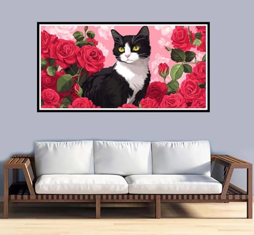 Malen Nach Zahlen Erwachsene Katze Malen Nach Zahlen Blumen Paint by Numbers Adult DIY Handgemalt Ölgemälde, Mit 3-Pinseln und Acrylfarbe Leinwand Kit, für Geschenke und Home Wand Dekor-50x100cm-y1003 von Fesnfuae