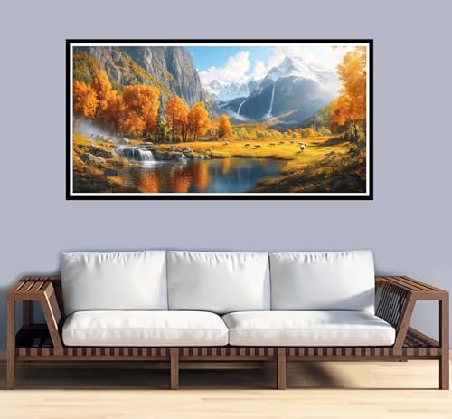 Malen Nach Zahlen Erwachsene Landschaft Malen Nach Zahlen Herbst Paint by Numbers Adult DIY Handgemalt Ölgemälde, Mit 3-Pinseln und Acrylfarbe Leinwand Kit, Geschenke und Home Wand Dekor-60x120cm-y969 von Fesnfuae