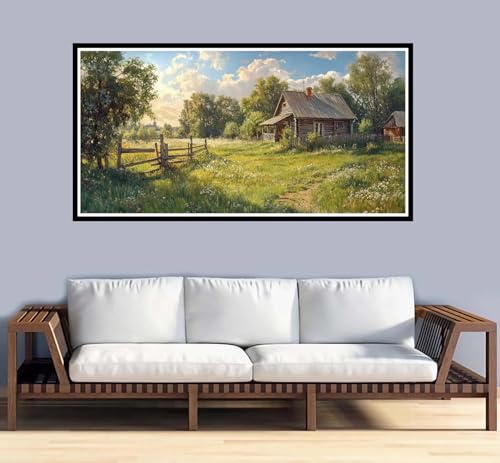 Malen Nach Zahlen Erwachsene Landschaft Malen Nach Zahlen Holzhaus Paint by Numbers Adult DIY Handgemalt Ölgemälde, Mit 3-Pinseln Knitterfreie Leinwand Kit, Geschenke und Home Wand Dekor-50x100cm-y994 von Fesnfuae