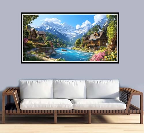 Malen Nach Zahlen Erwachsene Landschaft Malen Nach Zahlen Hütte Paint by Numbers Adult DIY Handgemalt Ölgemälde, Mit 3-Pinseln und Acrylfarbe Leinwand Kit, Geschenke und Home Wand Dekor-90x180cm-y972 von Fesnfuae