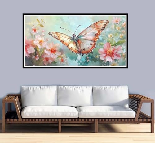 Malen Nach Zahlen Erwachsene Schmetterling Malen Nach Zahlen Blumen Paint by Numbers Adult DIY Handgemalt Ölgemälde, Mit 3-Pinseln Knitterfreie Leinwand Kit,Geschenke und Home Wand Dekor-50x100cm-y912 von Fesnfuae