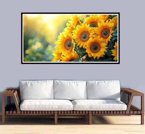 Malen Nach Zahlen Erwachsene Sonnenblume Malen Nach Zahlen Blumen Paint by Numbers Adult DIY Handgemalt Ölgemälde, Mit 3-Pinseln Knitterfreie Leinwand Kit, Geschenke und Home Wand Dekor-90x180cm-y1034 von Fesnfuae