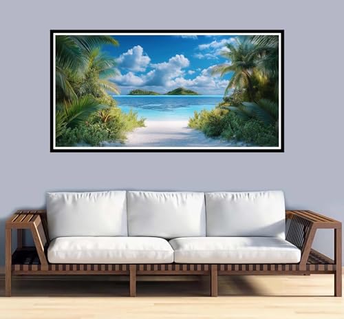 Malen Nach Zahlen Erwachsene Strand Malen Nach Zahlen Kokosnussbaum Paint by Numbers Adult DIY Handgemalt Ölgemälde, Mit 3-Pinseln Knitterfreie Leinwand Kit,Geschenke und Home Wand Dekor-90x180cm-y970 von Fesnfuae