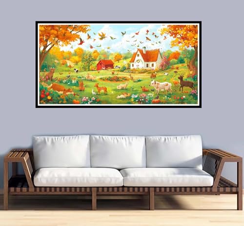 Malen Nach Zahlen Erwachsene Tier Malen Nach Zahlen Herbst Paint by Numbers Adult DIY Handgemalt Ölgemälde, Mit 3-Pinseln und Acrylfarbe Leinwand Kit, für Geschenke und Home Wand Dekor-50x100cm-y923 von Fesnfuae