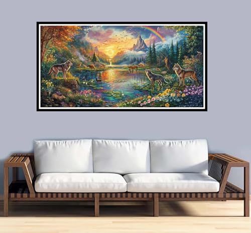 Malen Nach Zahlen Erwachsene Tier Malen Nach Zahlen Landschaft Paint by Numbers Adult DIY Handgemalt Ölgemälde, Mit 3-Pinseln und Acrylfarbe Leinwand Kit, Geschenke und Home Wand Dekor-60x120cm-y939 von Fesnfuae