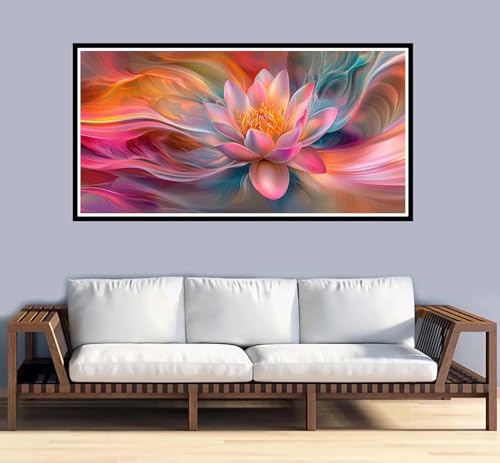 Malen Nach Zahlen Erwachsene Traum Malen Nach Zahlen Lotus Paint by Numbers Adult DIY Handgemalt Ölgemälde, Mit 3-Pinseln und Acrylfarbe Leinwand Kit, für Geschenke und Home Wand Dekor-60x120cm-y1013 von Fesnfuae