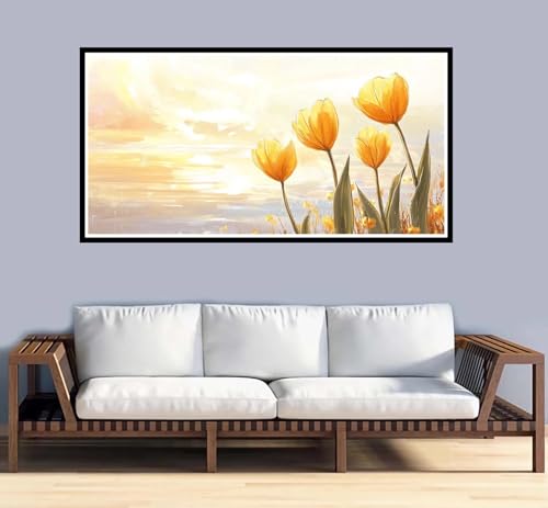 Malen Nach Zahlen Erwachsene Tulpe Malen Nach Zahlen Blumen Paint by Numbers Adult DIY Handgemalt Ölgemälde, Mit 3-Pinseln und Acrylfarbe Leinwand Kit, für Geschenke und Home Wand Dekor-90x180cm-y934 von Fesnfuae