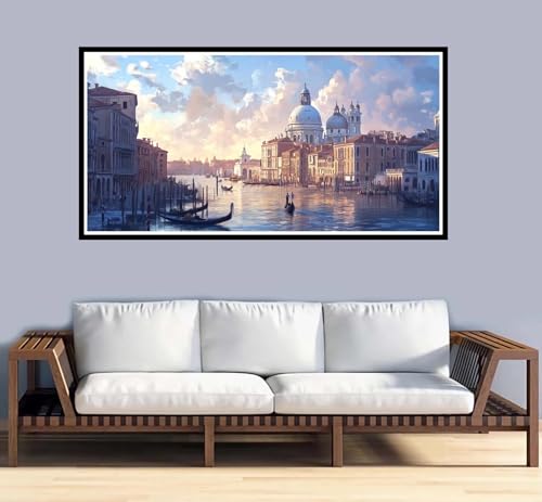 Malen Nach Zahlen Erwachsene Venedig Malen Nach Zahlen Landschaft Paint by Numbers Adult DIY Handgemalt Ölgemälde, Mit 3-Pinseln und Acrylfarbe Leinwand Kit,Geschenke und Home Wand Dekor-50x100cm-y919 von Fesnfuae