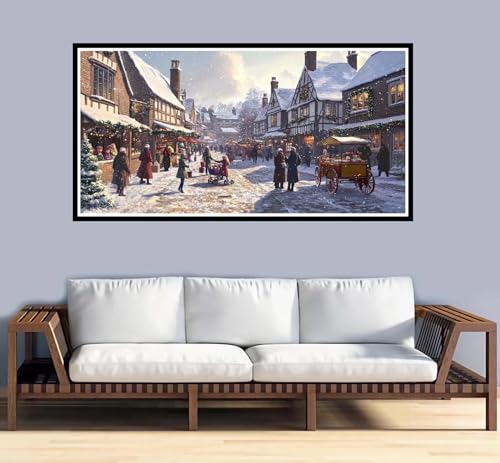 Malen Nach Zahlen Erwachsene Weihnachten Malen Nach Zahlen Kleine Stadt Paint by Numbers Adult DIY Handgemalt Ölgemälde, Mit Acrylfarbe Leinwand Kit, für Geschenke und Home Wand Dekor-50x100cm-y1046 von Fesnfuae