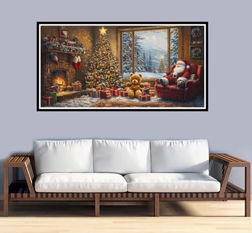 Malen Nach Zahlen Erwachsene Weihnachten Malen Nach Zahlen Landschaft Paint by Numbers Adult DIY Handgemalt Ölgemälde,3-Pinseln und Acrylfarbe Leinwand Kit, Geschenke und Home Wand Dekor-50x100cm-y997 von Fesnfuae