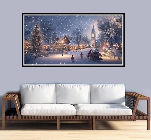 Malen Nach Zahlen Erwachsene Weihnachten Malen Nach Zahlen Landschaft Paint by Numbers Adult DIY Handgemalt Ölgemälde,3-Pinseln und Acrylfarbe Leinwand Kit, Geschenke und Home Wand Dekor-60x120cm-y915 von Fesnfuae