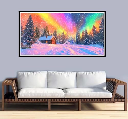 Malen Nach Zahlen Erwachsene Winter Malen Nach Zahlen Landschaft Paint by Numbers Adult DIY Handgemalt Ölgemälde, Mit 3-Pinseln und Acrylfarbe Leinwand Kit, Geschenke und Home Wand Dekor-60x120cm-y946 von Fesnfuae