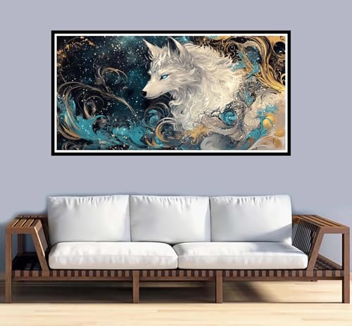 Malen Nach Zahlen Erwachsene Wolf Malen Nach Zahlen Traum Paint by Numbers Adult DIY Handgemalt Ölgemälde, Mit 3-Pinseln und Acrylfarbe Leinwand Kit, für Geschenke und Home Wand Dekor-50x100cm-y985 von Fesnfuae