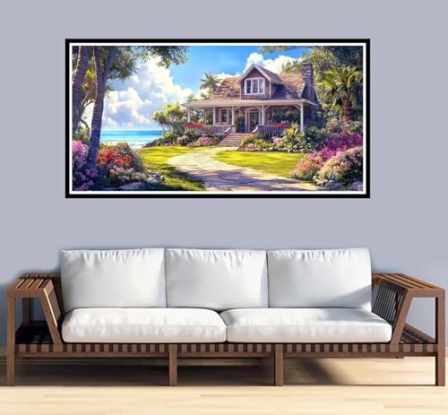 Malen Nach Zahlen Erwachsene groß 16x32 inch Malen Nach Zahlen Garten, DIY Malen Nach Zahlen Meer mit 3-Pinseln und Acrylfarben Handgemalt Ölgemälde Leinwand Bastelset,Home Decor Frauen Geschenk-y935 von Fesnfuae