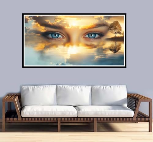 Malen Nach Zahlen Erwachsene groß 16x32 inch Malen Nach Zahlen Landschaft, DIY Malen Nach Zahlen Auge mit 3-Pinseln und Acrylfarben Ölgemälde Leinwand Bastelset, für Home Decor Frauen Geschenk-y993 von Fesnfuae